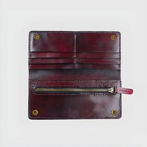 Burgundy <b>Leather</b> Long <b>Wallet</b> For <b>Men</b> Designer <b>Bifold</b> Card Holder Zipper Coin Pocket And Secure Snap Closure - Product Image 1