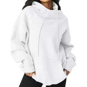Sudadera con Capucha Blanca Extra Grande para Mujer, Manga Larga, Hombros Caídos, Tejido de Algodón, con Bolsillos, para Otoño - Product Image 1