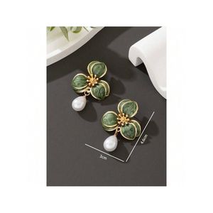 1 paio di adorabili orecchini a goccia con perle floreali in stile marino per donna - Product Image 1