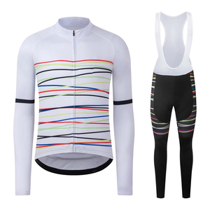 Ensemble de maillot de cyclisme à manches longues noir, blanc, gris pour homme – Tenue de vélo professionnelle avec fermeture éclair intégrale sur le devant, séchage rapide 100% - Product Image 5