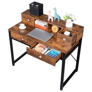 Scrivania per Computer in Legno Antico con Due Cassetti Piccoli e Due Grandi per Studio - Usata XH - Product Image 4