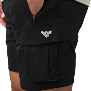 Mens Black Solid Knitted Breathable <b>Cargo</b> <b>Shorts</b> Cotton Blend Athletic Gym Casual Training Utility Multi Pocket Drawstring - Product Image 3