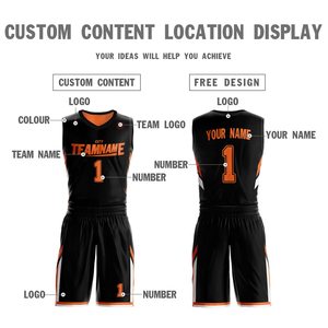 Conjunto de Uniforme de Baloncesto Personalizado Negro y Naranja, Cuello en V, Sin Mangas, Poliéster que Absorbe la Humedad, Unisex para Adultos, Todas las Temporadas - Product Image 2