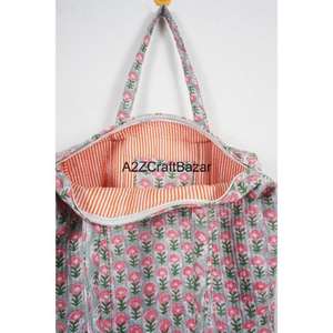 กระเป๋าชายหาดผ้าฝ้ายลายทางขนาดใหญ่สำหรับผู้หญิงพร้อมหูหิ้วยาว-ใช้ได้ทุกวันสำหรับช้อปปิ้งและงานแสดงสินค้า - Product Image 4