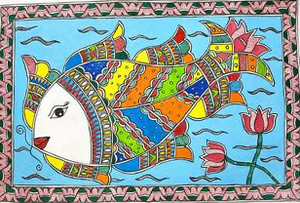 Pintura Madhubani de Bihar, Arte Folclórico Metálico Premium en 3D, Arte Tradicional Hecho a Mano para Decoración del Hogar en Jharkhand, Ojistha - Product Image 2