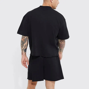 Camiseta Negra Oversize para Hombre, Manga Corta, Cuello Redondo, Tejido Liso, 100% Algodón Ecológico, Estilo Urbano Informal, Corte Jersey - Product Image 1
