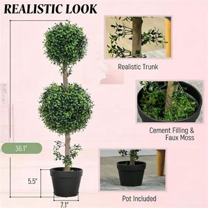 Set di 2 Alberi di Bosso Artificiali in Vaso, Piante Finte, Vegetazione Simulata - Product Image 2