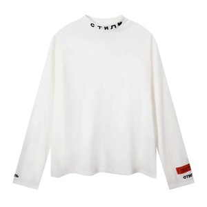 เสื้อยืดแขนยาวสีขาวสำหรับผู้ชาย ทรงโอเวอร์ไซส์ ผ้าถักคอตตอน คอกลม สไตล์สตรีท พิมพ์ลายตัวอักษร แต่งขอบตัดสี - Product Image 6
