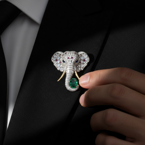 Broche de Plata de Ley con Piedra Verde Elefante para Niños, Pin de Solapa, Joyería de Destaque para Sherwani, Regalo para Fiesta de Boda - Product Image 1