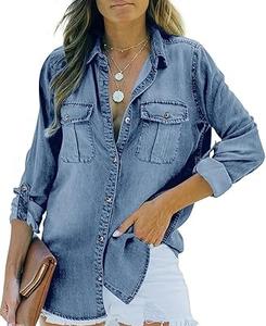 Nouvelle Arrivée Chemise en Jean Oversize Respirante Vintage pour Femme avec Boutons Col Rabattu Décontracté Qualité Supérieure - Product Image 2