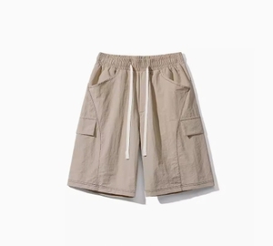 Men's Cotton Cargo Bermuda Shorts Solid Color Drawstring Waist Casual Style with Pockets Mid Rise Woven <b>Canvas</b> Breathable - Product Image 1