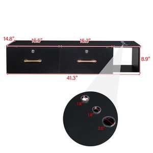 Carrello da Salone in Truciolato E0 da 15 cm con Superficie in Canapa, Due Cassetti e Tre Fori di Bloccaggio, Colore Nero - Product Image 6