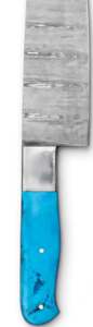 Cuchillo de Chef de Acero de Damasco Hecho a Mano con Mango de Resina Azul Cielo y Refuerzo de Acero, Herramienta Culinaria - Product Image 2