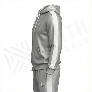 Men's Grey Hooded <b>Tracksuit</b> Full Zip Sweatshirt With Logo Casual Sportswear Set Autumn Wear - Product Image 3