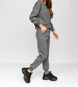 Sweat-shirt gris uni pour femme, col rond, coupe ample, décontracté, pour l'automne, avec poches latérales, 100% coton, poids moyen - Product Image 5