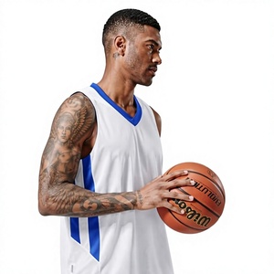 Maillot de basket-ball unisexe bleu à col en V sans manches, respirant, en polyester, coupe régulière, personnalisable avec le nom de l'équipe, pour tous les sports - Product Image 4