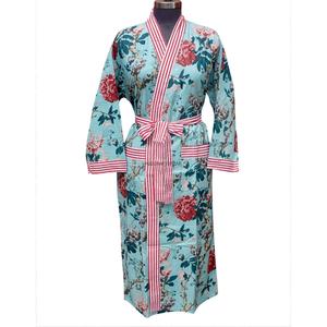Handmade Cotton Kimono <b>Robe</b> Eco-Friendly Floral Bathrobe Premium Sleepwear with Pockets Indian Wholesale Front Logo Quick <b>Dry</b> - Product Image 1