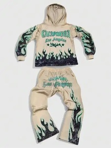 Custom Patchwork Flared Pants And Set Applique Distressed Embroidery Tracksuit Men Acid Wash Slim Fit For Fashion Exhibition - Product Image 4