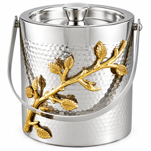 Seau à glace en métal martelé avec accent en feuille d'or, seau à champagne en acier inoxydable pour hôtels et bars - Product Image 1