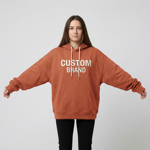 Sweat à capuche épais pour femme en molleton de coton brossé, personnalisable avec appliqué et détails manches côtelées - Product Image 4