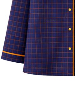 Ensemble de pyjama pour femmes personnalisé à carreaux bleus et jaunes, manches longues, boutonné, vêtements de nuit en coton doux, ensemble de détente deux pièces - Product Image 6