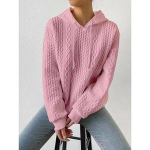 Sudadera con Capucha Negra Extra Grande para Mujer, Tejida, de Color Sólido, con Mangas Largas y Bolsillos, para Otoño - Product Image 5