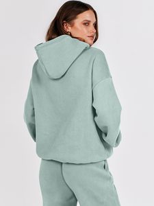Ensemble de survêtement décontracté en molleton de coton pour femme, couleur unie, coupe ample, toutes saisons - Product Image 6