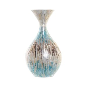Handmade Ceramic Tabletop Vase With Mother Of Pearl Mosaic Design Contemporary Round Glossy Finish For Floral Display - Product Image 1