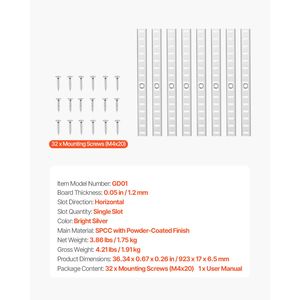 Set di 8 Staffe Regolabili in Acciaio da 36,3 Pollici per Mensole, Montaggio a Mortasa, Supporti Standard per Pilastri con 32 Viti, Connettori per Mensole - Product Image 4
