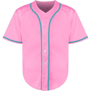 Camiseta de Béisbol Personalizada Rosa Claro con Botones y Ribete Azul Claro en Contraste, Ropa Deportiva Unisex para Adultos - Product Image 1