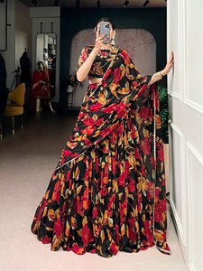 Lahenga Choli Dupatta de Moda, Reversible y Elástico, con Estampado Floral de Mármol, para Fiestas y Bodas, TENNECY - Product Image 2