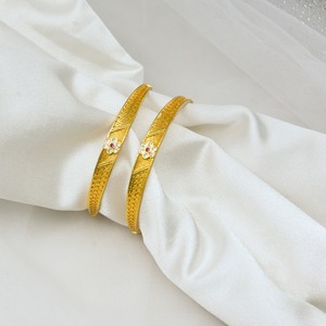 Elegant Slim Floral Gold Plated <b>Bangle</b> Pair Stone Center Designer <b>Bangles</b> for Women Daily Wear Party and Traditional Jewelry - Product Image 1