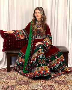 Low MOQ Afghan Kuchi Women's Dress Formal Evening Party Maxi Floral Print Lace Decoration Modest Style Long Afghan Kuchi Dress - Product Image 4