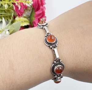 Natural Carnelian Gemstone <b>Bracelet</b> 925 Sterling Silver Plated Handmade Link <b>Bracelet</b> Vintage <b>Boho</b> Adjustable <b>Bracelet</b> for Women - Product Image 1