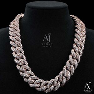 สร้อยคอเงินแท้ 925 สไตล์ฮิปฮอปแบบ Cuban Link ชุบทองคำสีกุหลาบ ประดับเพชรโมอิสซาไนต์แบบ Claw Setting เหมาะสำหรับเป็นของขวัญหมั้น - Product Image 1