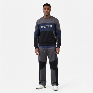 Conjunto Deportivo de Dos Piezas para Hombre, Sudadera con Bloques de Color y Pantalones Jogger, Cuello Redondo, Ropa Casual Urbana - Product Image 1