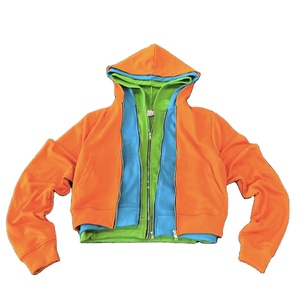 เสื้อมีฮู้ดซิปสามชั้นสำหรับผู้ชายเสื้อมีฮู้ดพิมพ์โลโก้พลอยเทียมเสื้อมีซิปแนวสตรีทสำหรับผู้ชาย - Product Image 1