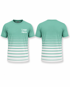 Camiseta de Manga Corta a Rayas para Hombre, Corte Regular, Cuello Redondo, Transpirable, de Poliéster Tejido, Informal, con Logotipo Estampado en la Parte Delantera - Product Image 1