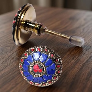 Industrial Brass Cabinet Knob Round Mosaic Blue <b>Red</b> Design Home Decor <b>Accessory</b> - Product Image 2