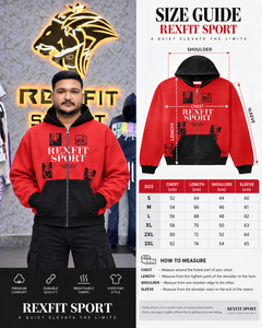 เสื้อฮู้ดดี้ผู้ชายสีแดงดำ ผ้าฝ้าย 100% ทรงโอเวอร์ไซส์ หนานุ่ม สไตล์สตรีทแวร์ สีตัดต่อ รับผลิตตามแบบ OEM ขายส่ง - Product Image 5