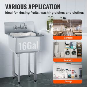 "Commercial <b>Kitchen</b> Stainless Steel Prep Utility Sink 1 Compartment 21"x41" Free Standing with Faucet <b>Legs</b>" - Product Image 3