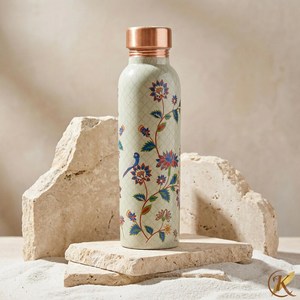 Premium Printed Pure Copper Water <b>Bottle</b> Floral Peacock Design Leakproof Ayurvedic Drinking <b>Bottle</b> Reusable Copper Water <b>Flask</b> - Product Image 1