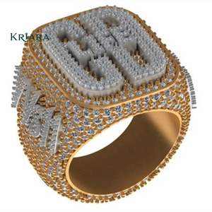 Anillo de cóctel de moissanita para hombre, de plata 925 con relleno de oro de 18K, engaste pavé con letras, estilo hip-hop, para uso diario - Product Image 1