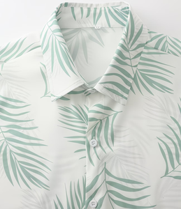 Men's Solid Button-Up Short Sleeve Shirt Shorts Set Swim Trunks Summer Outfit 100% Cotton Quick Dry 180g - Product Image 4
