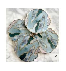 Ensemble de sous-verres en résine époxy pour thé et café, art moderne, avec support |   Accessoire de table design carré et rond - Product Image 1