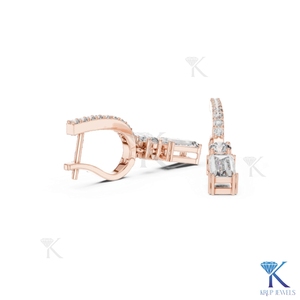 Lab Grown Diamond Baguette Cut Pave <b>Hoop</b> Leverback <b>Earrings</b> 100% <b>Solid</b> Gold Filled Diamonds Women's Bridal Wedding Gift Jewelry - Product Image 4