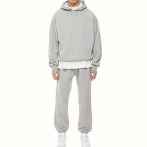 Survêtement blanc à capuche, pantalon de survêtement long, couleur unie, style décontracté, coupe ample, 100% coton, style automne - Product Image 3
