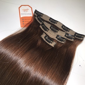 Extensiones de cabello humano con Clip para mujer, extensiones de cabello liso y grueso, color marrón, una pieza - Product Image 6
