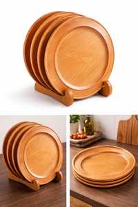 Oval Solid Wood (Acacia/Mango) Handpainted Serving Plates <b>Set</b> | Dinner Plates Stand | Durable Eco-Friendly Food Grade Modern - Product Image 3