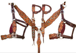 Selle anglaise saisonnière en cuir véritable légère et authentique avec incrustation de turquoise usinée, comprenant une têtière de poitrine - Product Image 5